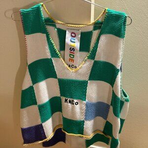 KkCo Outside UO Exclusive Crochet Sweater Vest in Green